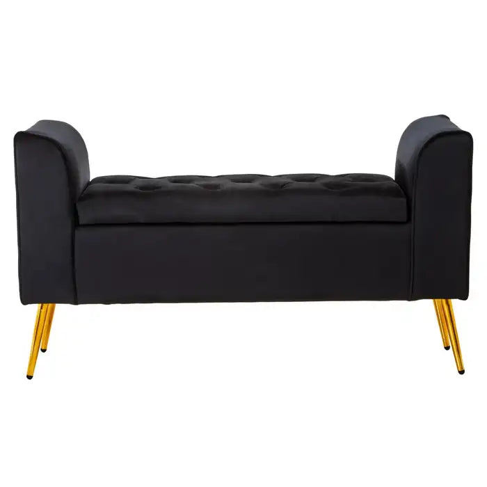 velvet storage bench with gold finish iron legs