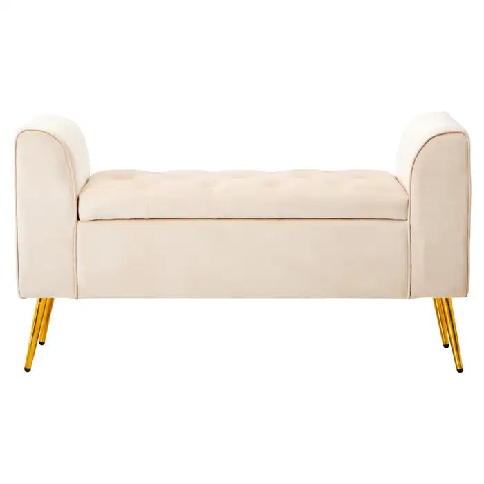 velvet storage bench with gold finish iron legs