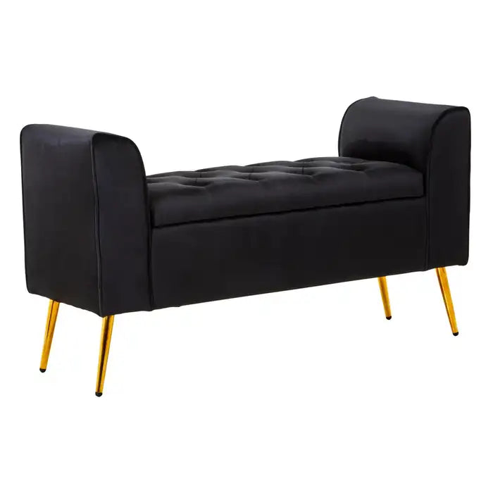 velvet storage bench with gold finish iron legs