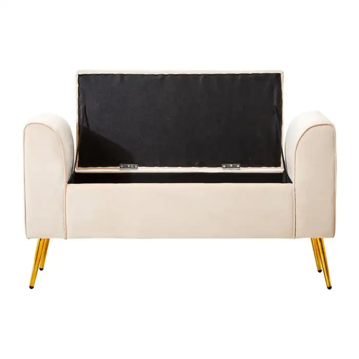 velvet storage bench with gold finish iron legs