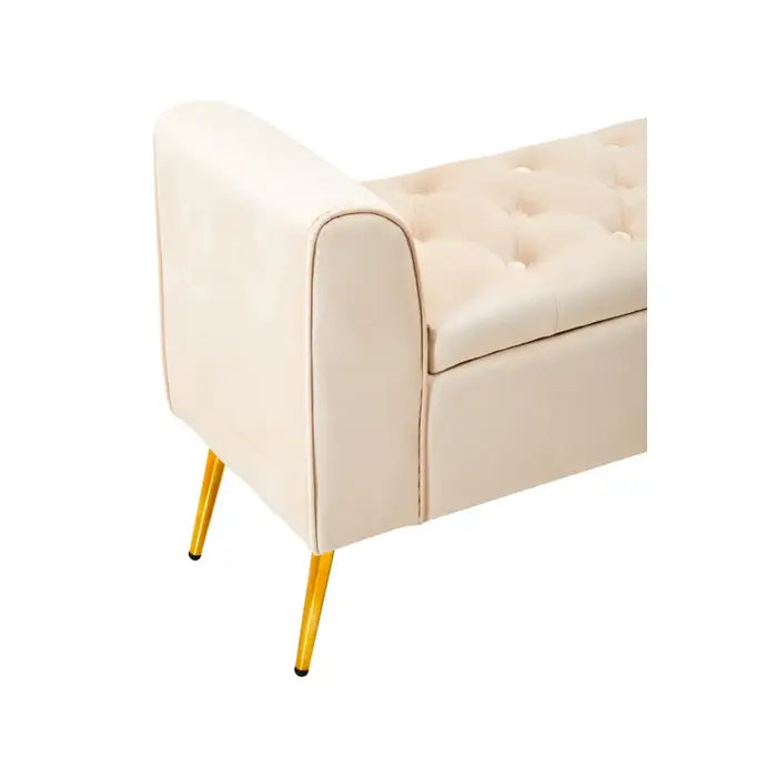 velvet storage bench with gold finish iron legs