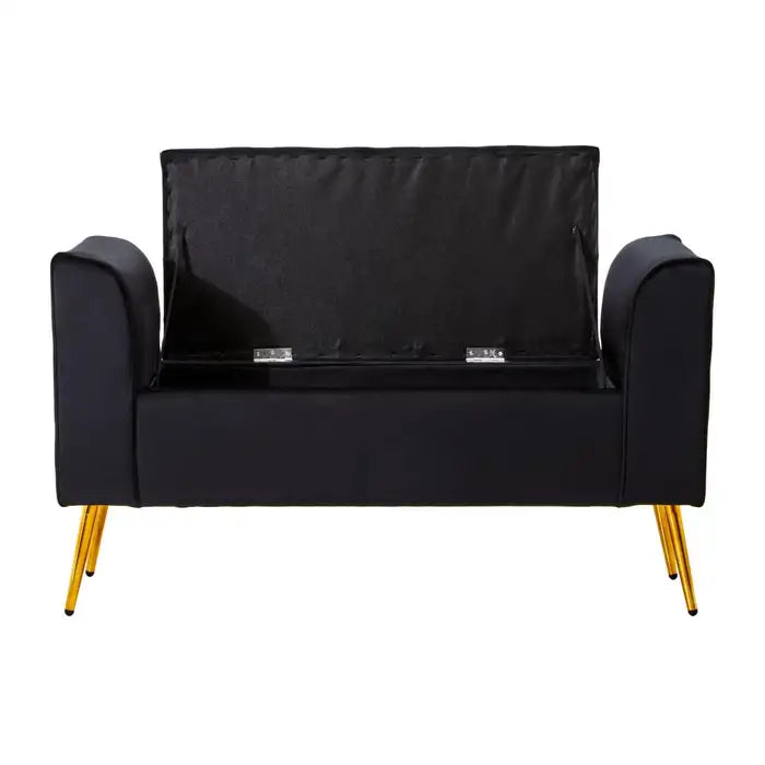 velvet storage bench with gold finish iron legs
