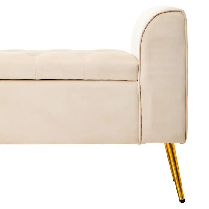 velvet storage bench with gold finish iron legs