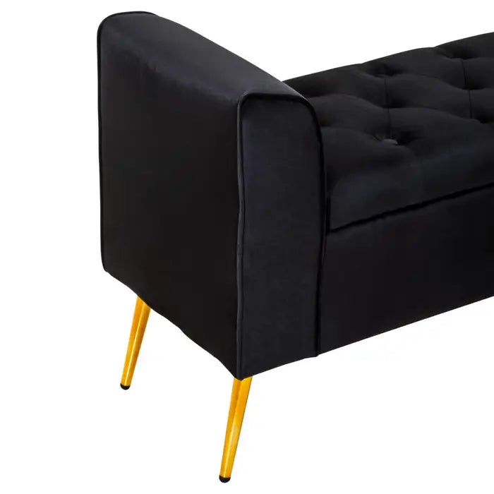 velvet storage bench with gold finish iron legs