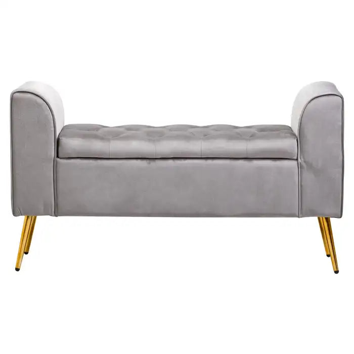 velvet storage bench with gold finish iron legs