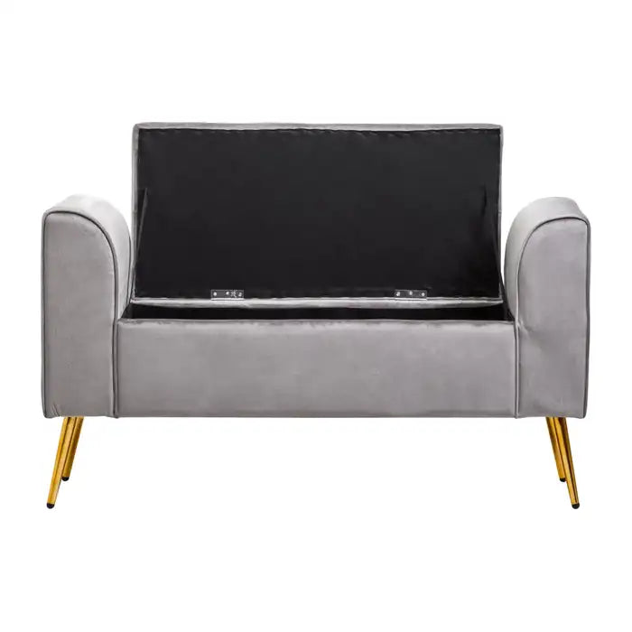 velvet storage bench with gold finish iron legs