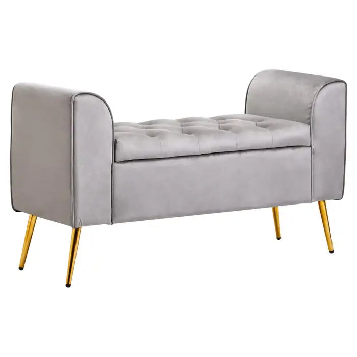 velvet storage bench with gold finish iron legs