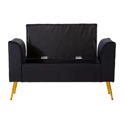 velvet storage bench with gold finish iron legs