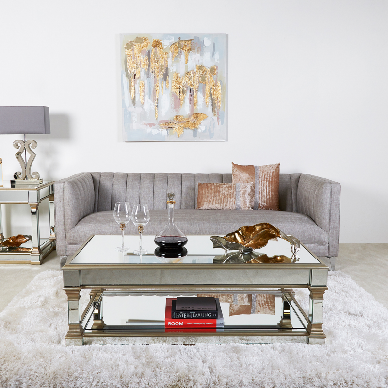 Mirrored gold coffee table sales
