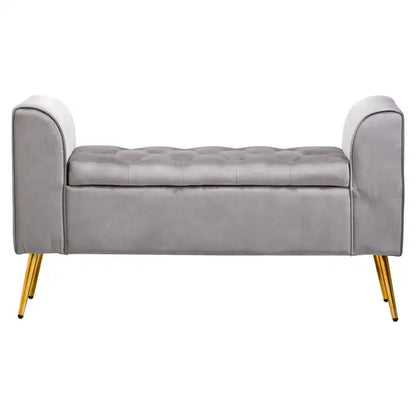 velvet storage bench with gold finish iron legs