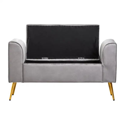 velvet storage bench with gold finish iron legs