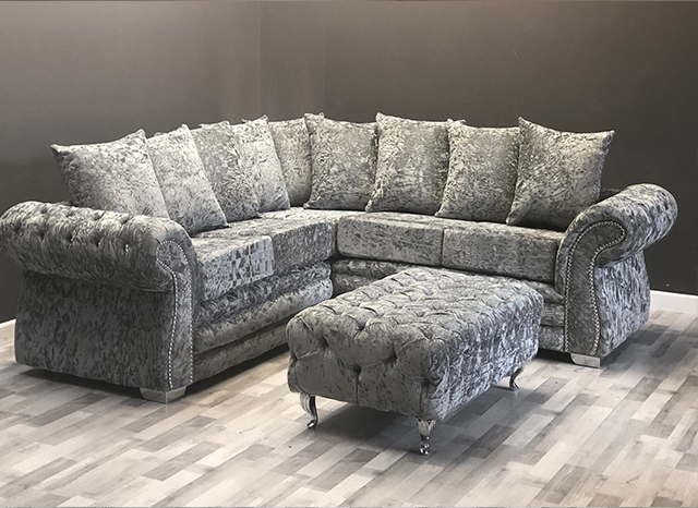 Crushed velvet diamante discount corner sofa