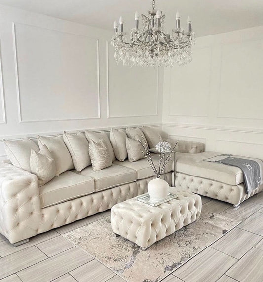 Sale Cream Harley Chaise Corner Sofa with footstool